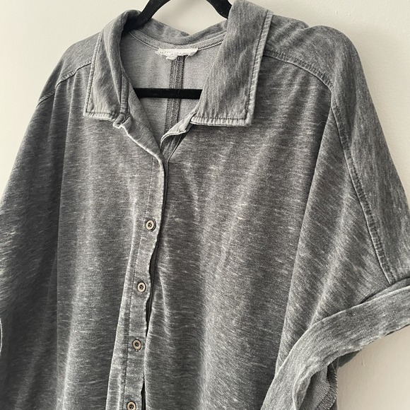Jane & Delancey Short Sleeve Button Front Knit Shirt Gray 2X Comfy Basic Casual - Picture 4 of 10